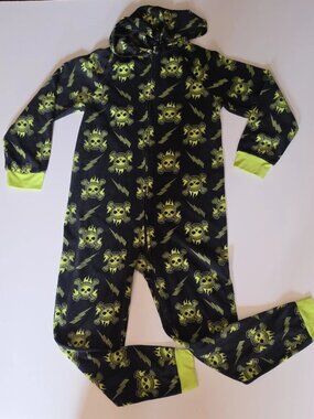 Joe Boxer Black Footie Hoodie with Neon Yellow Skull Print